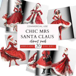 Chic Mrs. Santa Claus Clip Arts Pack